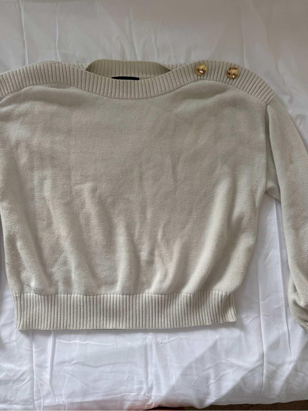 Ann Taylor Cream Gold Button Shoulder Knit Sweater Size Large